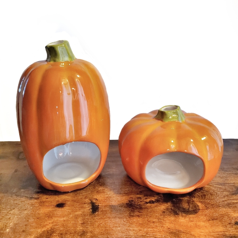 Halloween Pumpkin Ceramic Holiday Candle Holders Set Of 2 - Picture 3 of 9